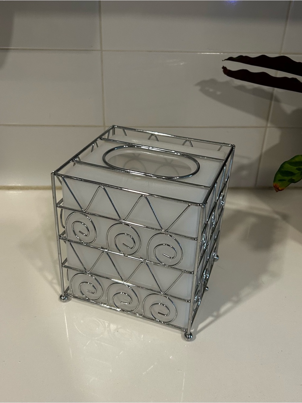 Chrome Spiral Metal Tissue Box Cover - White Insert
